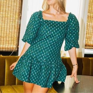 Queen of Sparkles Dark Green Denim Drop Waist Dress Small